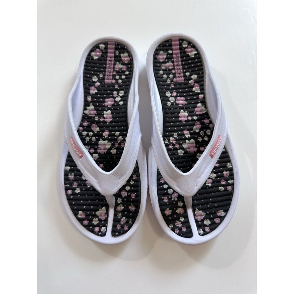 Girls Flip Flop Sandals Floral White Pink Black Princess Size 3 Youth Summer